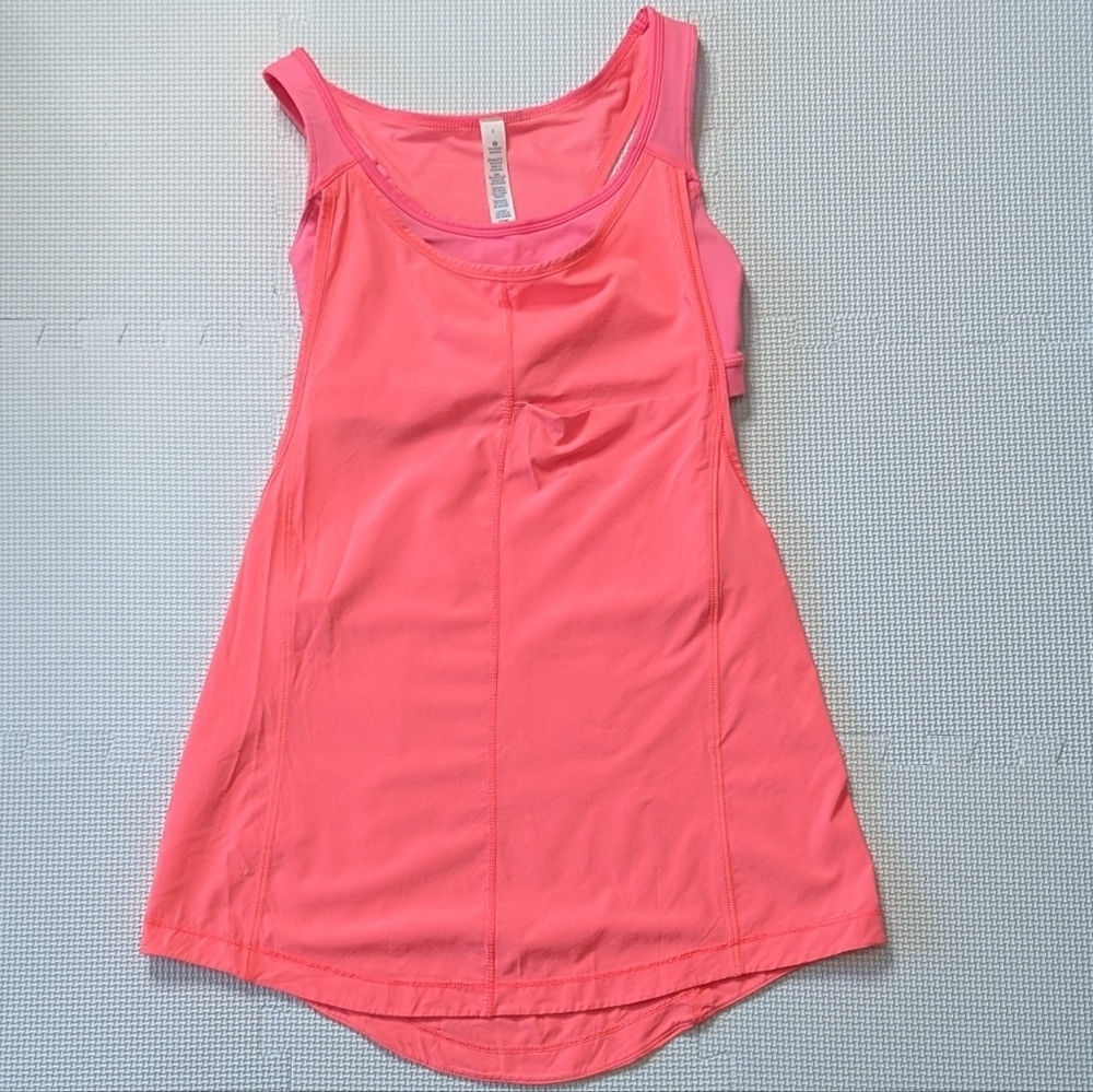 Lululemon Tank 4 Pink Run For Your Money Built In Bra Neon Workout Athleisure